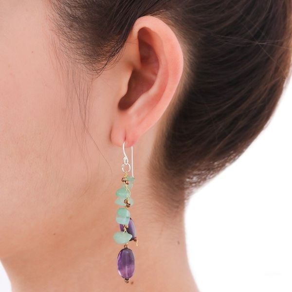 Alternate image for Handcrafted Aventurine and Amethyst Beaded Earrings Mystic Jungle
