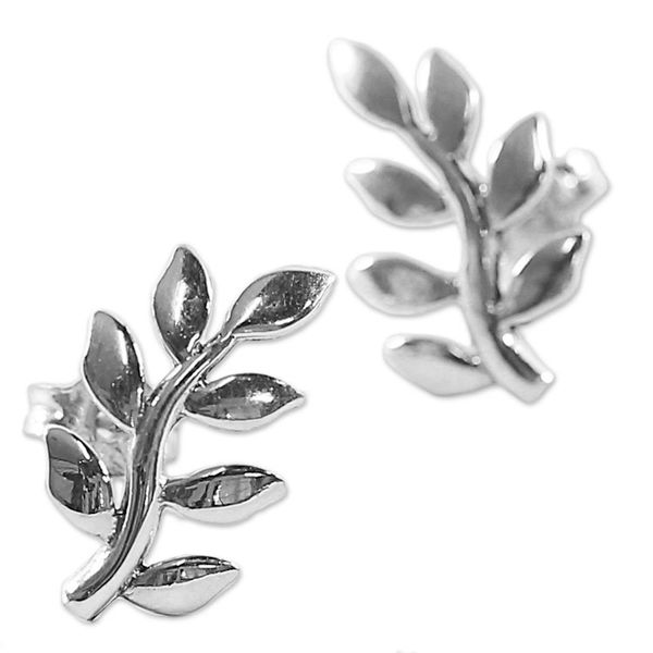 Alternate image for Sterling Silver Leaf Button Earrings from Thailand Peaceful Leaves