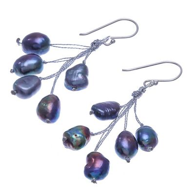 Alternate image for Hand Crafted Cultured Freshwater Pearl Dangle Earrings Mystic Pearl in Blue