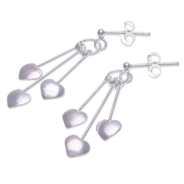 Alternate image for Sterling Silver Dangle Earrings with Heart Motif Trio of Hearts