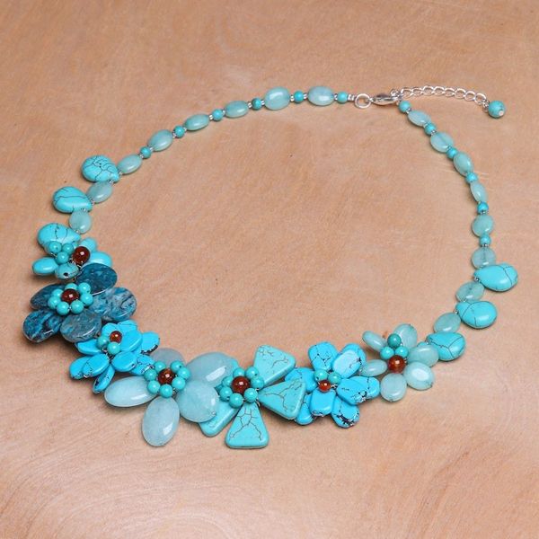 Alternate image for Hand Crafted Chalcedony and Jasper Pendant Necklace Sky Terrace