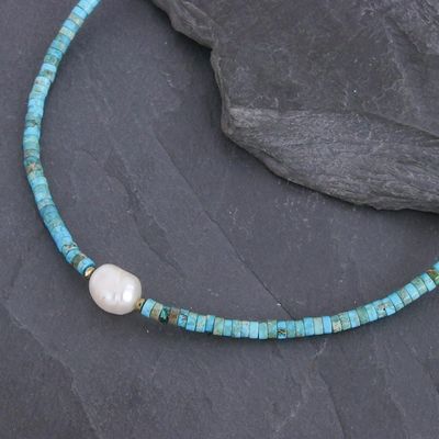 Alternate image for Handmade Hematite and Cultured Pearl Pendant Necklace Beach Vacation