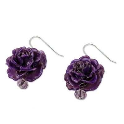 Alternate image for Natural Rose Dangle Earrings in Purple from Thailand Floral Temptation in Purple