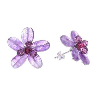 Alternate image for Hand Crafted Beaded Amethyst Earrings Peace Flower