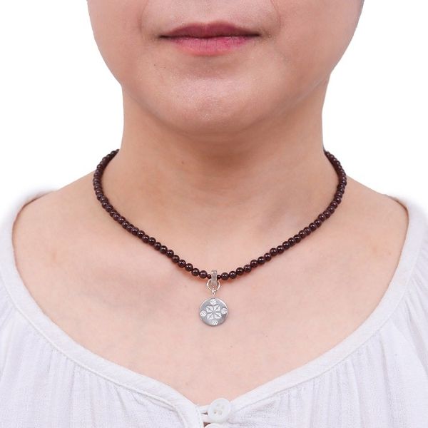 Alternate image for Garnet and Sterling Silver Choker Lucky Charm