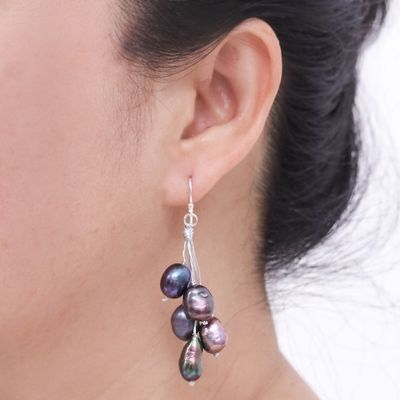 Alternate image for Hand Crafted Cultured Freshwater Pearl Dangle Earrings Mystic Pearl in Blue