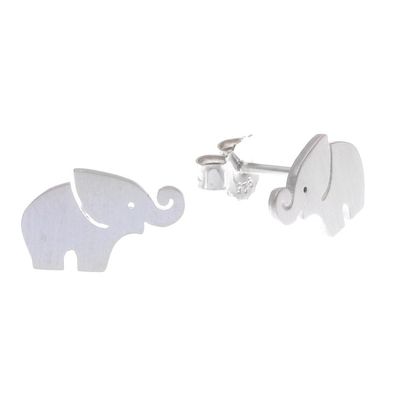 Alternate image for Sterling Silver Elephant Stud Earrings with Curled Trunks Curled Trunks