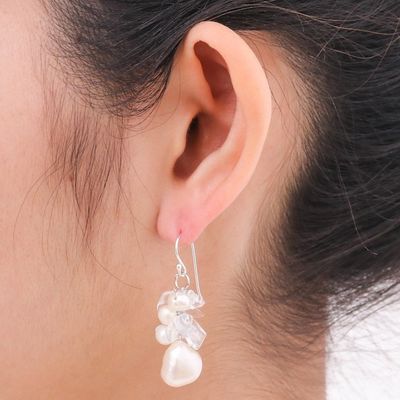Alternate image for Pearl and Quartz Cluster Earrings Icicles