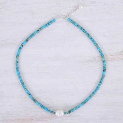 Alternate image for Handmade Hematite and Cultured Pearl Pendant Necklace Beach Vacation