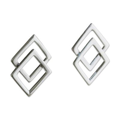 Alternate image for Thai Sterling Silver Square Geometric Button Earrings Forever Square