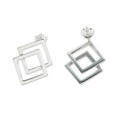 Alternate image for Thai Sterling Silver Square Geometric Button Earrings Forever Square