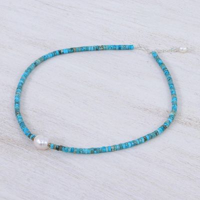 Alternate image for Handmade Hematite and Cultured Pearl Pendant Necklace Beach Vacation