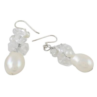 Alternate image for Pearl and Quartz Cluster Earrings Icicles