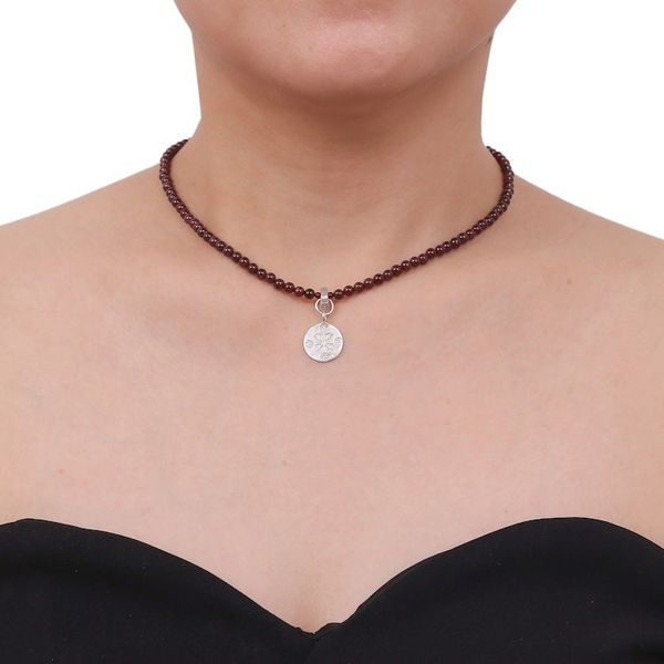 Alternate image for Garnet and Sterling Silver Choker Lucky Charm