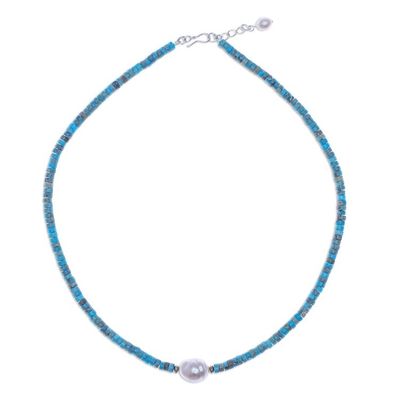 Alternate image for Handmade Hematite and Cultured Pearl Pendant Necklace Beach Vacation