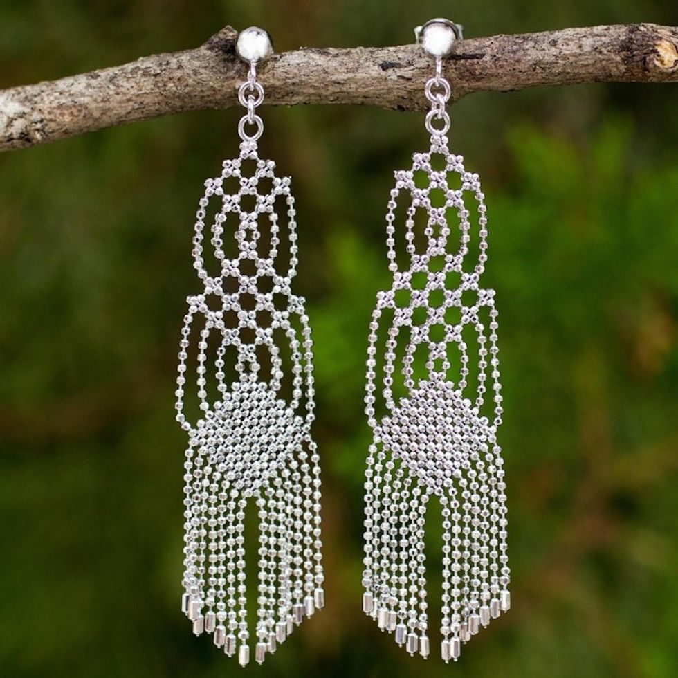 Waterfall Earrings Handcrafted from Sterling Silver Chains 'Macrame Inspiration'