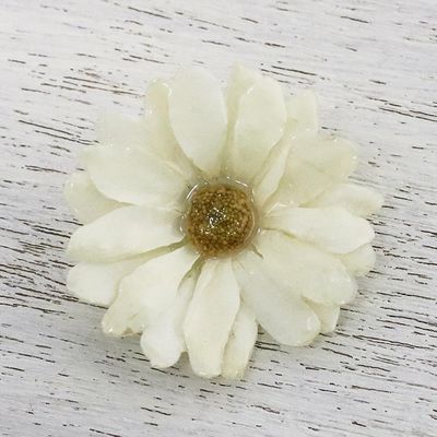 Alternate image for Natural Aster Flower Brooch in Vanilla from Thailand Let It Bloom in Vanilla