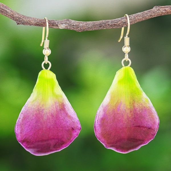 Alternate image for Gold-Plated Orchid Petal Dangle Earrings Summer Treat in Berry