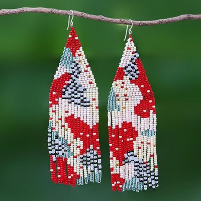 Alternate image for Dramatic Long Beaded Waterfall Earrings Amazing Waterfall in Red