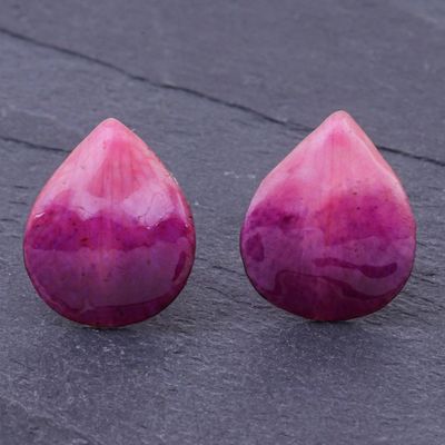 Alternate image for Hand Made Orchid Petal Button Earrings Orchid Kiss in Fuchsia