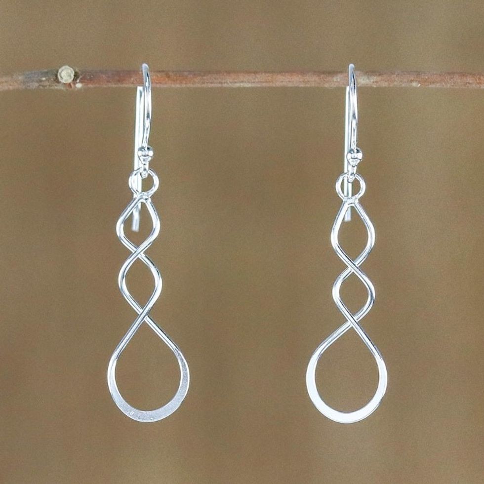 Sterling Silver Twisting Dangle Earrings from Thailand 'Droplet Twist'