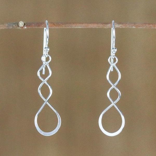 Alternate image for Sterling Silver Twisting Dangle Earrings from Thailand Droplet Twist