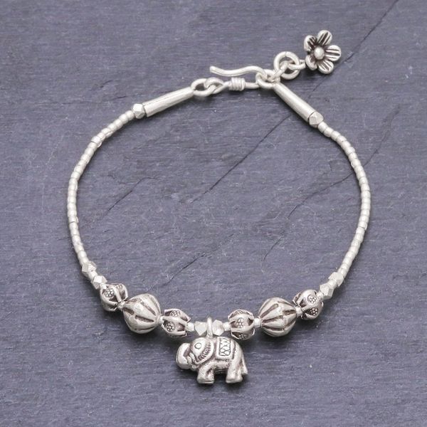 Alternate image for 950 Silver Link Bracelet with Elephant Charm from Thailand Elephant Amulet