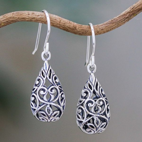 Alternate image for Unique Thai Sterling Silver Dangle Earrings Forest Tear