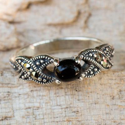 Alternate image for Thai Marcasite and Onyx Cocktail Ring Romance at Midnight