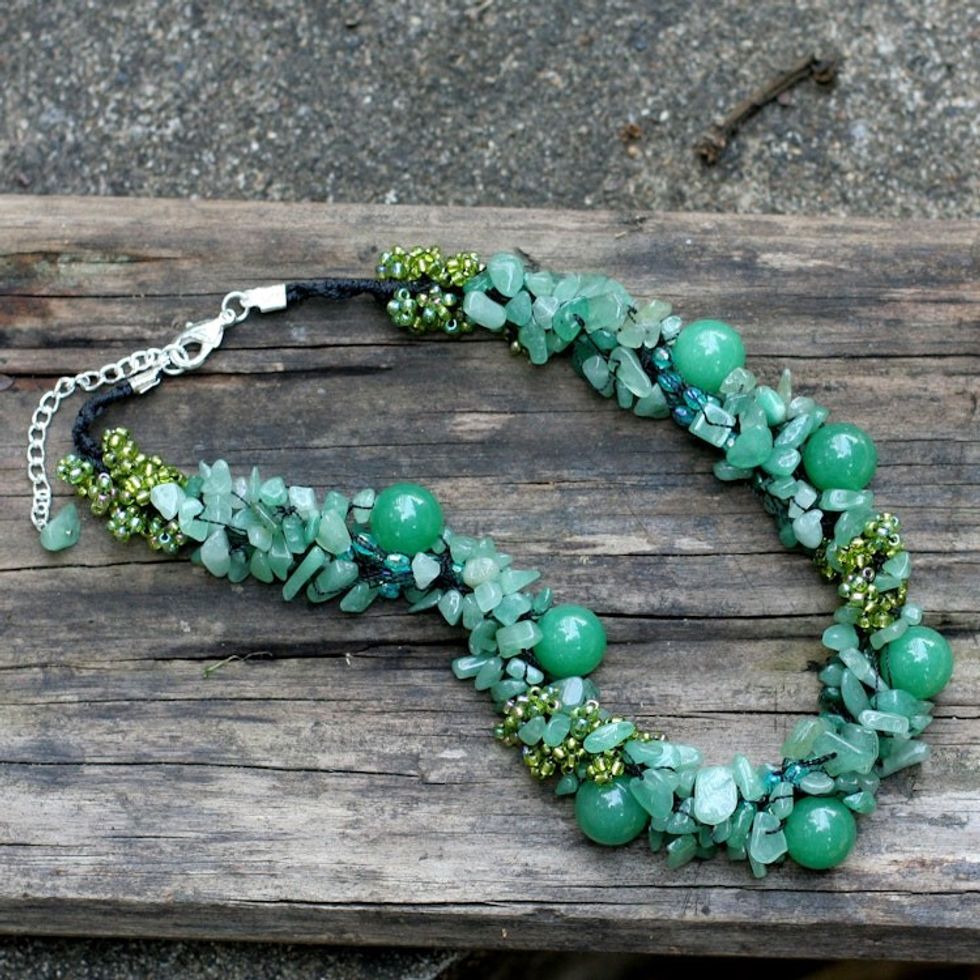 Artisan Crafted Quartz Necklace 'Gushing Green'