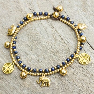 Alternate image for Bell Anklet with Brass Charms and Lapis Lazuli Elephant Bells