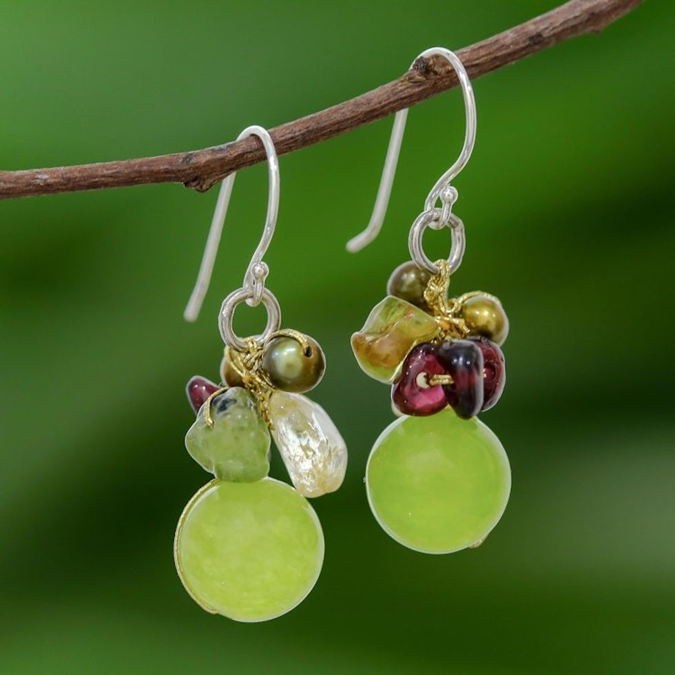 Hand Crafted Beaded Multigem Earrings 'Freshness'