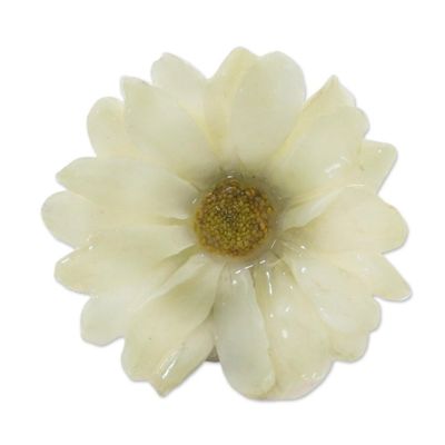 Alternate image for Natural Aster Flower Brooch in Vanilla from Thailand Let It Bloom in Vanilla