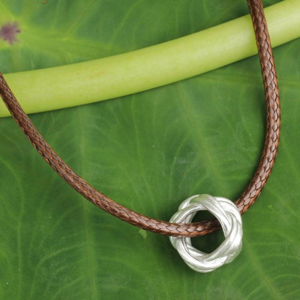 Brushed Satin Sterling Silver Pendant Necklace for Men 'Endless Knot'