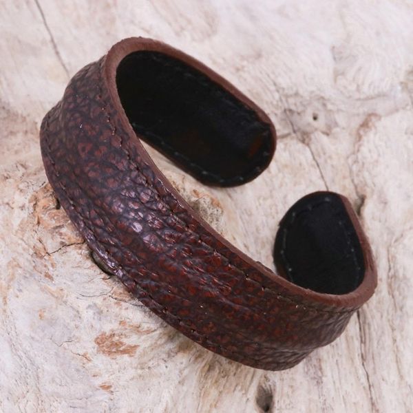 Alternate image for Thailand Mens Dark Brown Leather Cuff Bracelet Basic Dark Brown