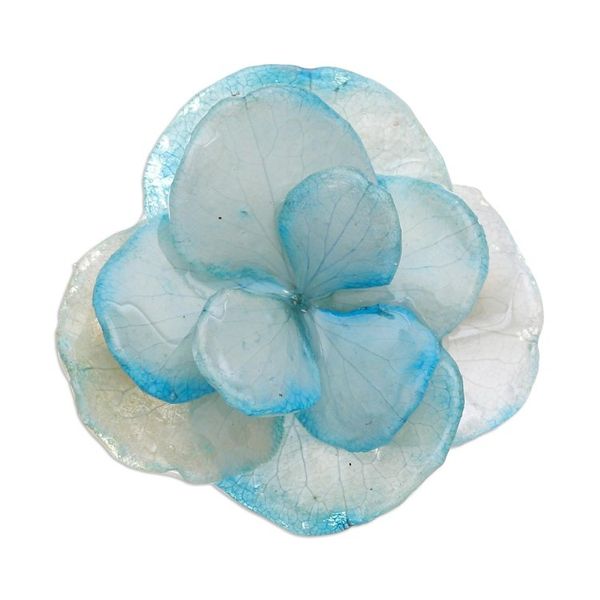Alternate image for Thai Resin Coated Natural Blue Hydrangea Brooch Pin Pale Blue Hydrangea