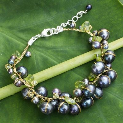 Alternate image for Hand Made Peridot and Pearl Bracelet from Thailand Mist Queen