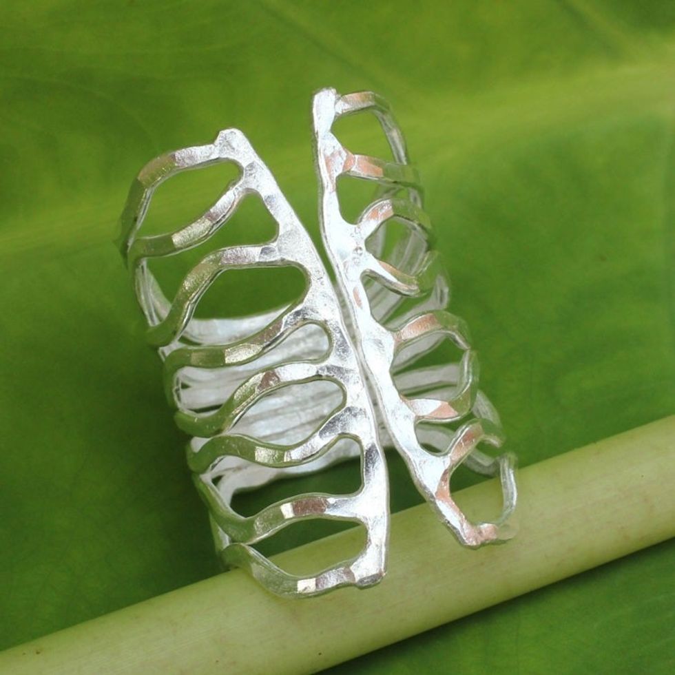 Thai Hammered Silver Wrap Ring 'Monarch'