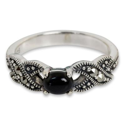 Alternate image for Thai Marcasite and Onyx Cocktail Ring Romance at Midnight