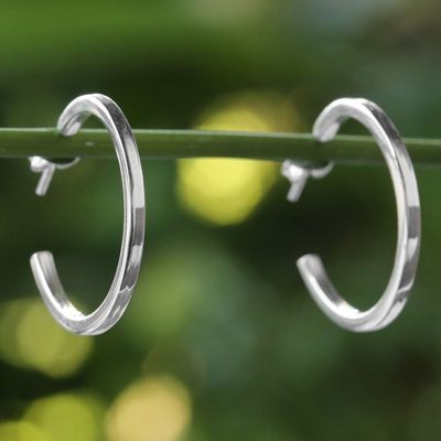 Alternate image for Sterling Silver Half Hoop Earrings from Thailand Glistening Halves