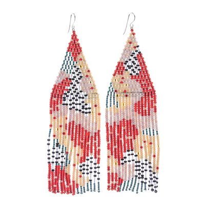 Alternate image for Dramatic Long Beaded Waterfall Earrings Amazing Waterfall in Red