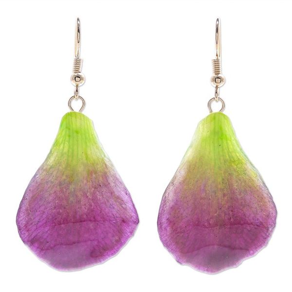 Alternate image for Gold-Plated Orchid Petal Dangle Earrings Summer Treat in Berry