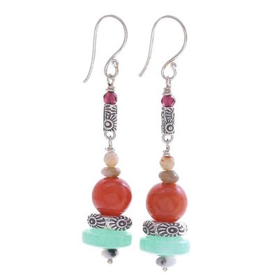 Alternate image for Handcrafted Aventurine and Garnet Dangle Earrings Speedy Orbit