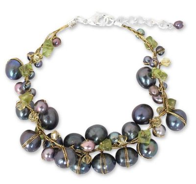Alternate image for Hand Made Peridot and Pearl Bracelet from Thailand Mist Queen
