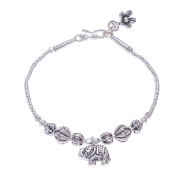 Alternate image for 950 Silver Link Bracelet with Elephant Charm from Thailand Elephant Amulet