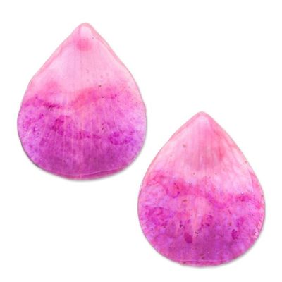 Alternate image for Hand Made Orchid Petal Button Earrings Orchid Kiss in Fuchsia