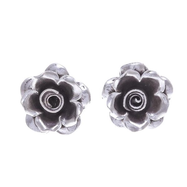 Alternate image for Thai Karen Hill Tribe Silver Flower Theme Button Earrings Hill Tribe Roses