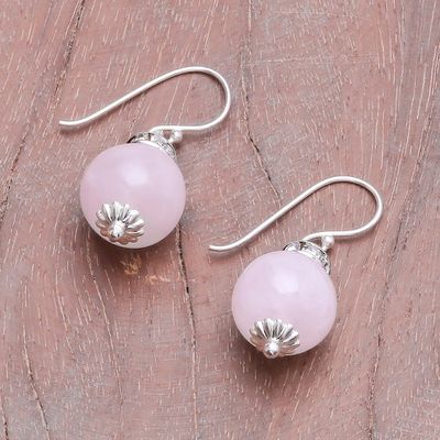 Alternate image for Rose Quartz and 925 Silver Dangle Earrings from Thailand Perfect Orbs