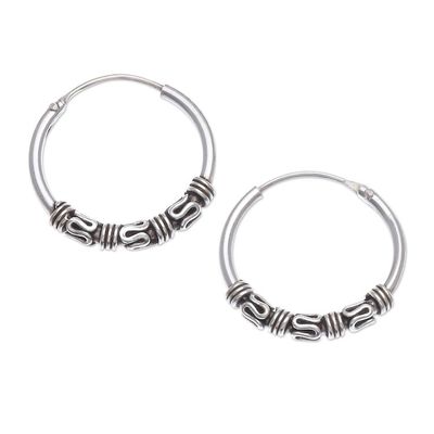 Alternate image for Handcrafted Sterling Silver Hoop Earrings Set of 3 Thai Intricacy