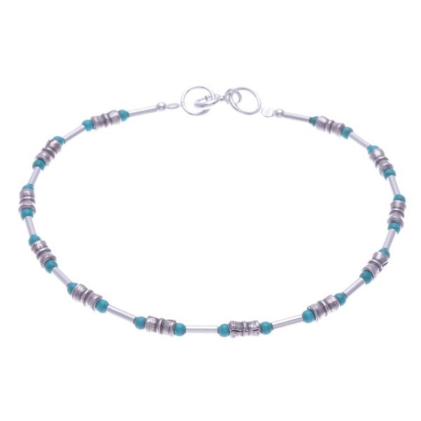 Alternate image for Sterling Silver and Karen Silver Beaded Bracelet Petite Jewel in Blue-Green